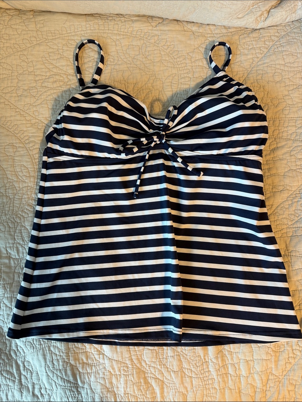 Navy Stripe Lands End Tankini Swim Top. Size 8.